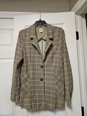 Cabi Pastime Plaid Blazer Jacket Notch Collar Long